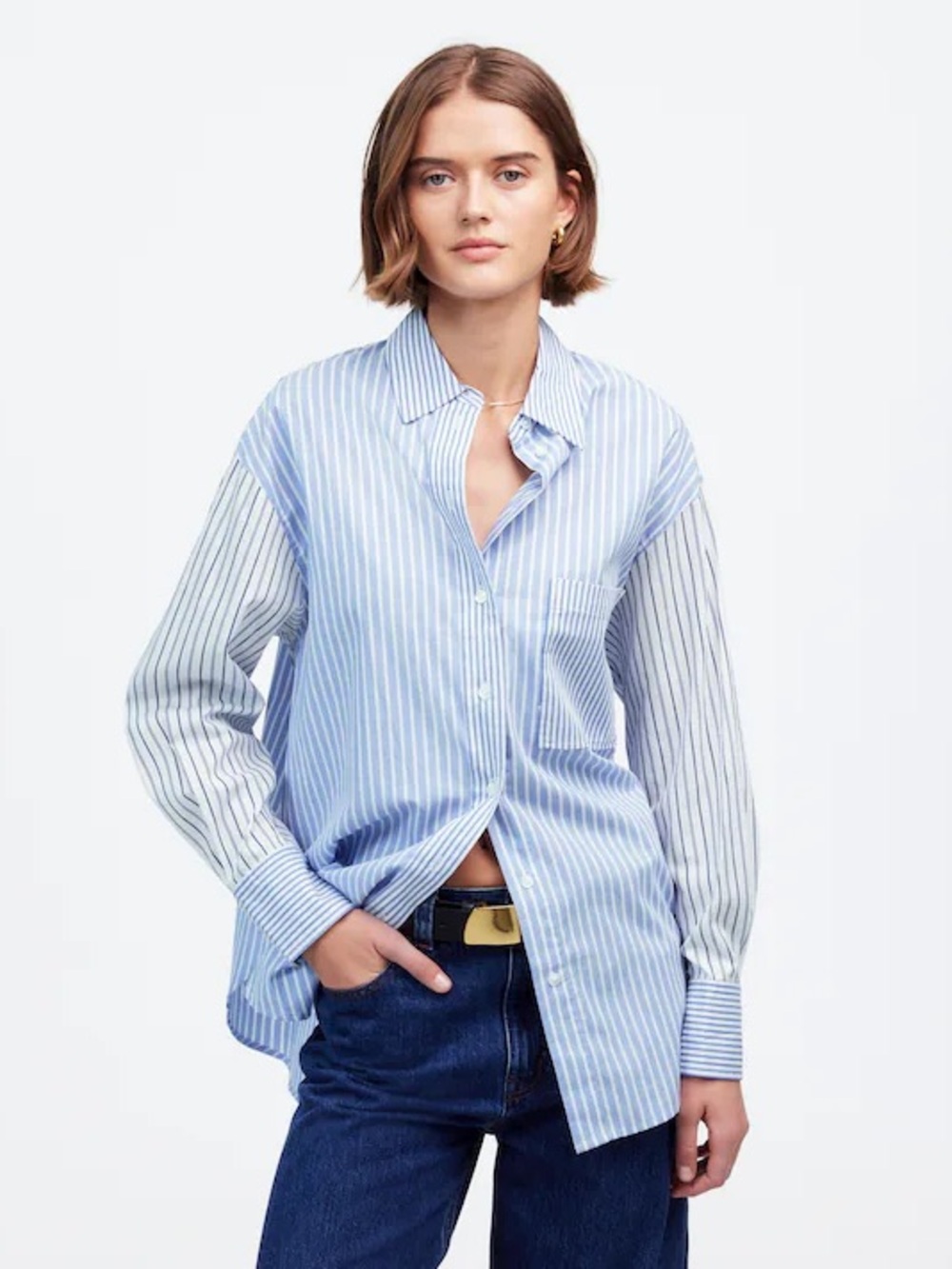 NWOT Madewell Oversized Button-Up Shirt, Light Blue & White Stripe
